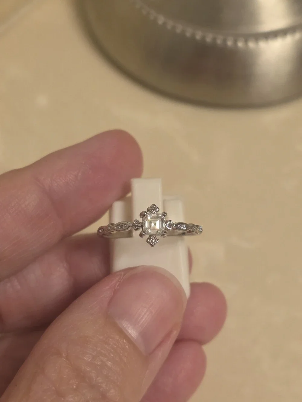 Silver CZ Antique Style Ring Size 8